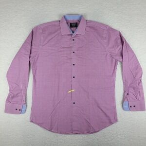 Nordstrom Shirt Mens 17 Purple Check Geometric Trim Fit Non Iron Dress Button Up